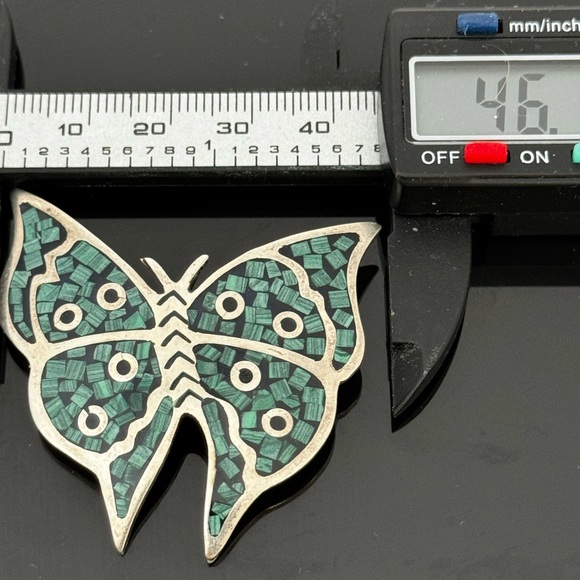 Vtg Large Native Taxco 925 Sterling Silver Inlay Turquoise Butterfly Brooch 13g - Picture 7 of 9